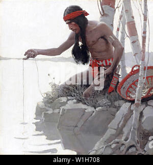 Native American Indian Fishing by NC Wyeth Stock Photo