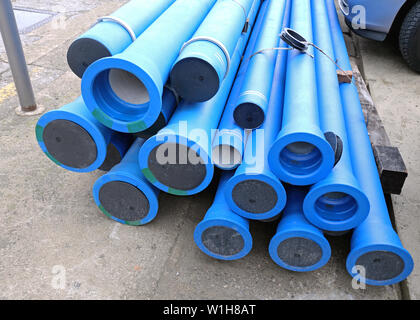 Blue Plastic Pipes For New Water System Stock Photo