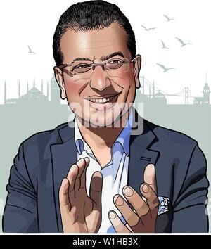 Istanbul, Turkey. Jun 23, 2019 Ekrem Imamoglu is re-elected as Mayor with an overwhelming difference of 806,000 in the cancelled and repeated election Stock Vector