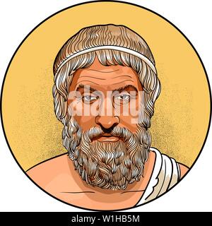 Sophocles, he was a tragic playwright of ancient Greece. Line art portrait, vector Stock Vector