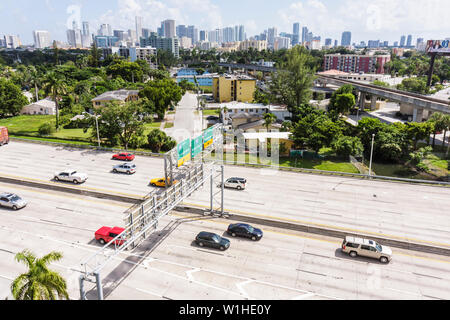 Miami Florida,State highway Route 836,Dolphin Expressway,highway,freeway,transportation,traffic,car,auto,sign,lane,skyline,FL091015012 Stock Photo