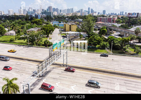 Miami Florida,State highway Route 836,Dolphin Expressway,highway,freeway,transportation,traffic,car,auto,sign,lane,skyline,FL091015013 Stock Photo