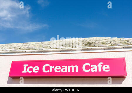 Florida Collier County,Fort Ft. Myers Beach,sign,signs,Ice Cream cafe,shop,outside exterior,front,entrance,FL091018042 Stock Photo