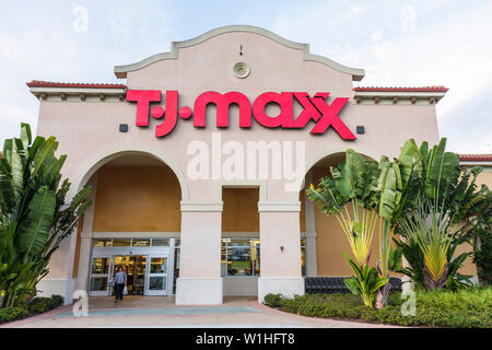 TJ Maxx sign on the retail department store of TJX Companies location. -  San Jose California, USA - 2021 Stock Photo