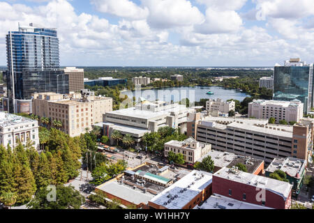 Orlando Florida,Downtown Historic District,skyline,office,residential,building,center,high rise skyscraper skyscrapers building buildings Lake Eola,He Stock Photo