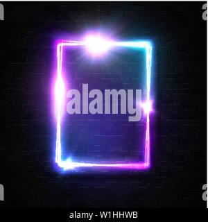 Vertical neon rectangle sign on black background. Stock Vector