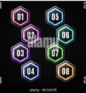 Led glossy plastic banners with shiny neon lights. Stock Vector
