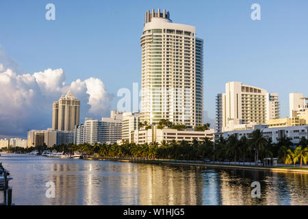 Miami Beach Florida,Collins Avenue,Indian Creek water,skyline,Fontainebleau II,luxury,condo hotel,hotels,oceanfront,real estate,high rise skyscraper s Stock Photo