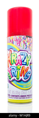 Winneconne, WI - 10 June 2019 : A can of Krazy string silly string on an isolated background Stock Photo