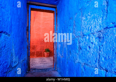 Colourful doorway at the Monastery of Saint Catherine (Monasterio de Santa Catalina), Arequipa, Peru. Stock Photo