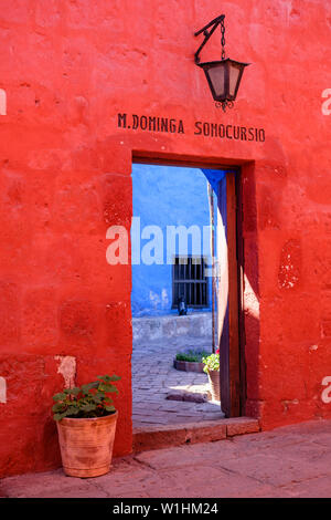Door of Mother Dominga Somocursio cell, Calle Sevilla, Santa Catalina Monastery of the Dominican Second Order, Arequipa, Peru. Stock Photo