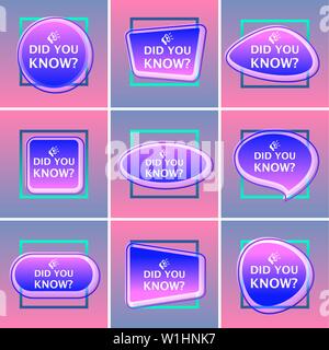 Did you know - Vector Labels or Badges. Speech bubble Icon Set. Interesting Facts. Social Media FAQ Banners. Knows Fact, News. Gradients, Flat Stock Vector