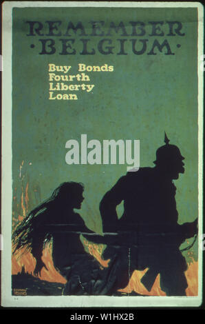 Remember Belgium. Buy Bonds Fourth Liberty Loan., ca. 1918 - ca. 1918 Stock Photo