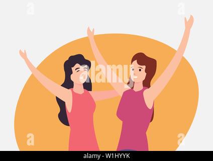 happy young women celebrating characters vector illustration design ...