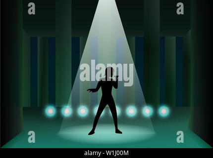 Pillar Ruined stage with light and man silhouette vector Stock Vector