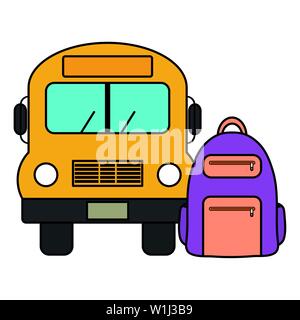 bus school vehicle with schoolbag vector illustration design Stock Vector