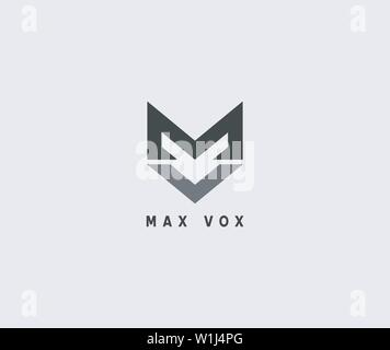 Simple MV Fox Head Shape Logo Design Template Stock Vector