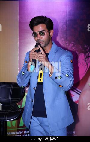 New Delhi, India. 02nd July, 2019. Bollywood actor Raj Kumar Rao during the trailer launch of his upcoming movie ' JudgMental Hai Kya'. Credit: Jyoti Kapoor/Pacific Press/Alamy Live News Stock Photo