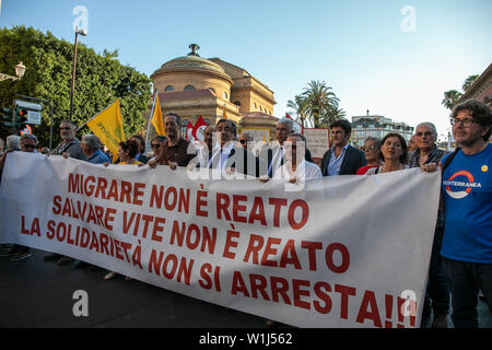Palermo, Italy. 02nd July, 2019. Demonstration in Palermo to show support for Sea Watch captain Carola Rakete. Credit: Antonio Melita/Pacific Press/Alamy Live News Stock Photo