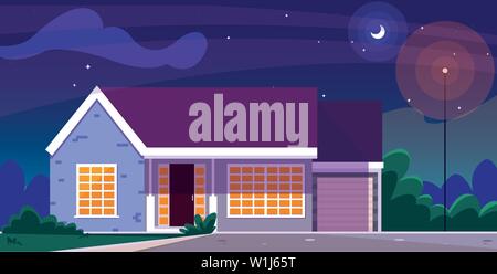 house building facade with nightscape vector illustration design Stock Vector