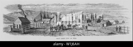 Salt Lake City in 1850., 1850; Scope and content:  Engraving from American Pictures Drawn with Pen and lnk by Samuel Manning (London. 1876). Stock Photo
