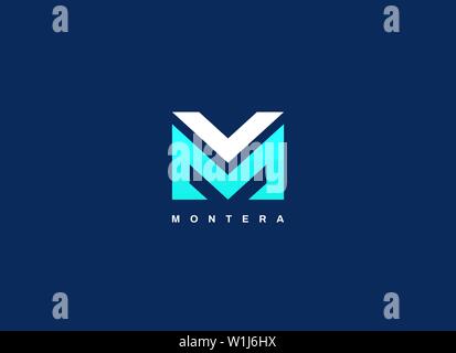 Simple Modern Letter Type MV Blue Logo Shape Stock Vector