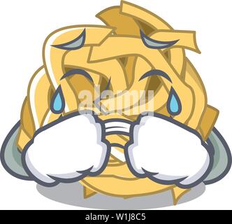 Crying fettuccine is cooked in character pan Stock Vector