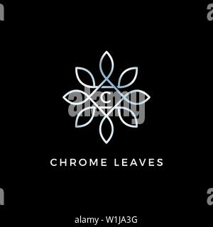 Silver Floral Vector Leaves Initial Letter Type C Logo Design Template ...