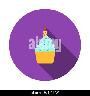 First Birthday Cake Icon. Flat Circle Stencil Design With Long Shadow. Vector Illustration. Stock Vector