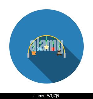 Baby Arc With Hanged Toys Icon. Flat Circle Stencil Design With Long Shadow. Vector Illustration. Stock Vector