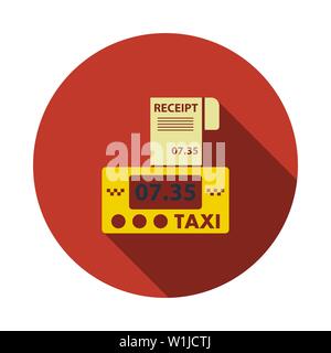 Taxi Meter With Receipt Icon. Flat Circle Stencil Design With Long Shadow. Vector Illustration. Stock Vector