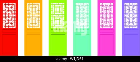 Rectangle Chinese door with asian pattern, vector art Stock Vector