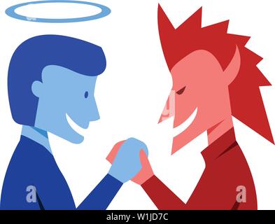 God and evil are shaking hands together, vector art Stock Vector