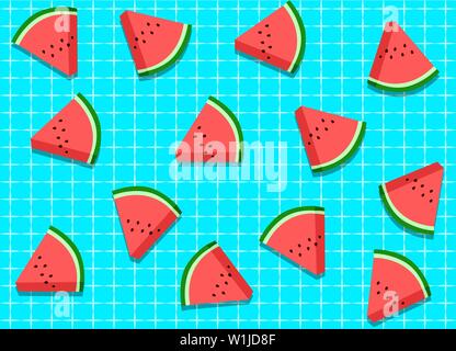 Seamless watermelon pattern on swimming pool background, vector Stock Vector