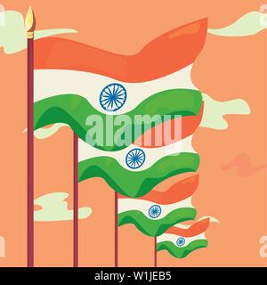 waving flags indian happy independence day vector illustration Stock ...