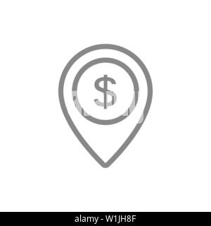 Location pin with dollar line icon. Sale symbol and sign Stock Vector