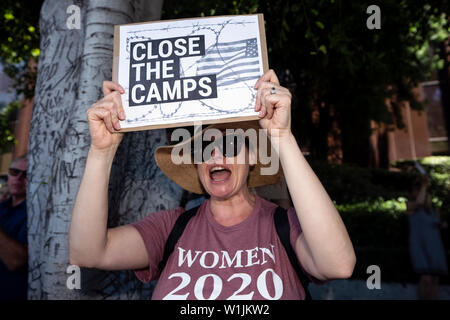 Los Angeles, United States. 02nd July, 2019. A protester holds a placard during a Close The Camps protest against migrant detention centers. Organizers called on the Trump administration to close the migrant detention centers and to stop the family separation policies. Similar Close the Camps protests took place across the nation. Credit: SOPA Images Limited/Alamy Live News Stock Photo