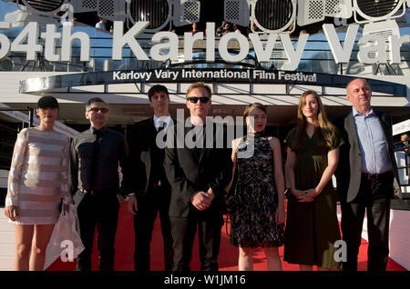 Karlovy Vary, Czech Republic. 02nd July, 2019. From left: producer Labina Mitevska, screenplay Ognjen Svilicic, actor Jurij Drevensek, director Damjan Kozole and actresses Liza Marijina and Ursa Menart and producer Danijel Hocevar arrive to present Damjan Kozole's film Half-Sister at the 54th Karlovy Vary International Film Festival in Karlovy Vary, Czech Republic, on July 2, 2019. Credit: Katerina Sulova/CTK Photo/Alamy Live News Stock Photo