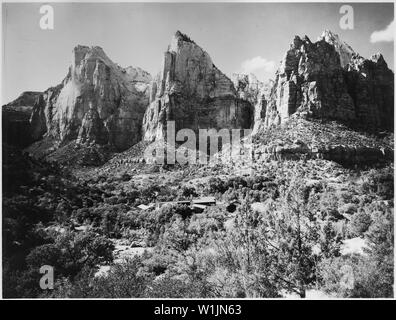 The Three Patriarchs, west side of Canyon. Stock Photo