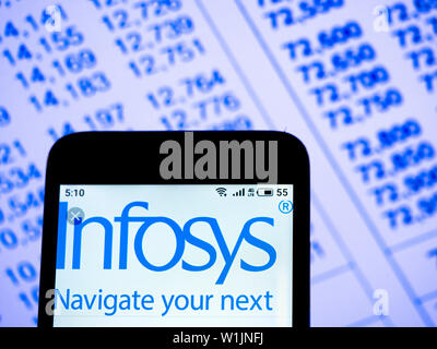 In this photo illustration the Infosys Limited logo is seen displayed on a smartphone Stock Photo