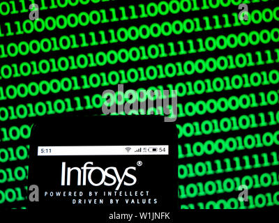 In this photo illustration the Infosys Limited logo is seen displayed on a smartphone Stock Photo