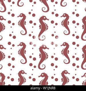 Vector seamless pattern with sea horses and bubbles. Marine background. Design for textile, banner, poster or print. Stock Vector