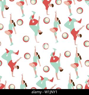 Vector seamless pattern with dancing people. Dance party, competition. Street modern dance. Design for textile, banner, poster or print. Stock Vector