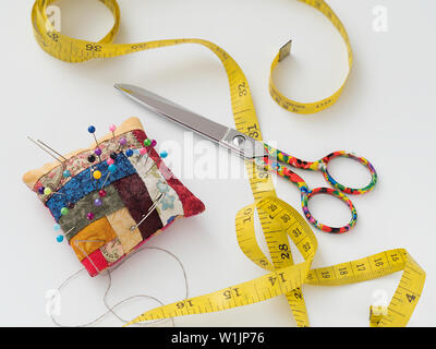 basic sewing set on white background Stock Photo