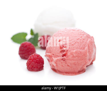 Lemon ice cream scoop decorated with mint leaves isolated on white  background Stock Photo - Alamy