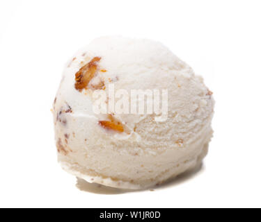 front view of a single walnut ice cream scoop isolated on white background Stock Photo