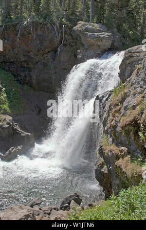 Water cascades over Moose Falls on the Lewis River in Yellowstone National Park. Stock Photo