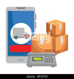 smartphone with delivery truck app and balance Stock Vector