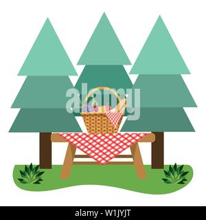 Picnic in forest design, Food summer outdoor leisure healthy spring lunch and meal theme Vector illustration Stock Vector
