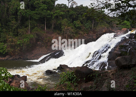 Bumbuna Falls on rapids of River Rokel near Bumbuna village in bush amongst lush vegetation of rain forest, Sierra Leone